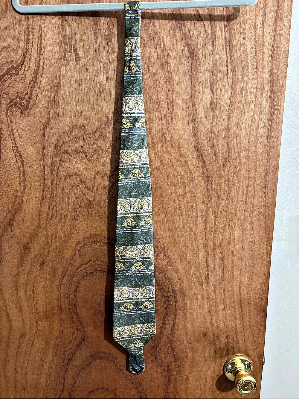 Etienne Aigner Silk Paisley Tie in Green & Gold Like New